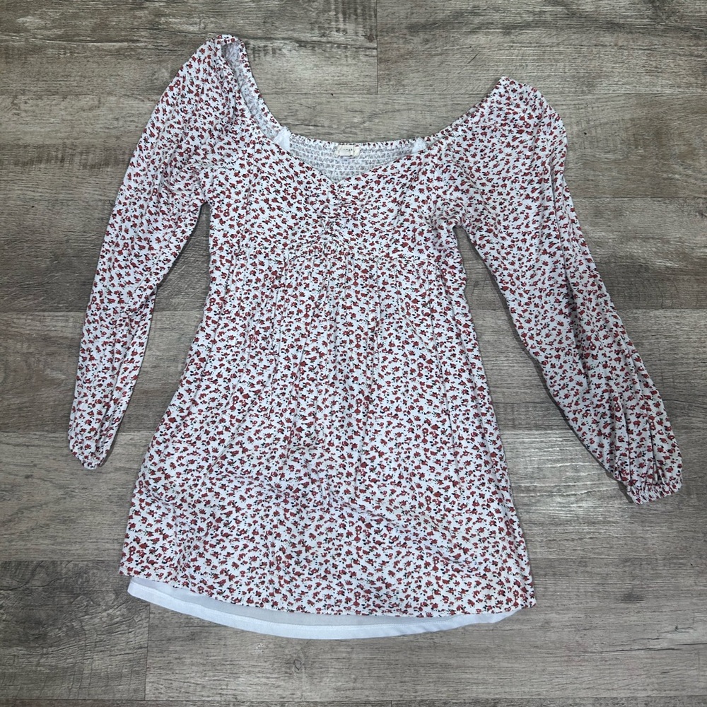 La Hearts White and Red Floral Long Sleeve Dress